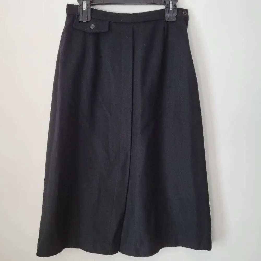 Vintage Hunter Sportswear Black Wool Midi Skirt Size 10 Lined A-Line Classic War
